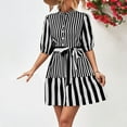 thumbnail image 5 of Wycnly Womens Dresses Fashion Button up Loose Flowy Swing A Line Mini Dresses with Belt Summer Striped Print Crewneck Elbow-Length Formal Short Dress Black m, 5 of 7