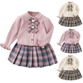 thumbnail image 5 of Mnyotv Girls Two Piece Matching Sets Back to School Outfits Long Sleeve Bow Sweaters and Uniform Skirts Size 2-3Years, 5 of 5
