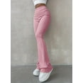 thumbnail image 3 of Pantalones De Pierna Acampanada Acanalados Sólidos, Pantalones Elásticos Delgados De Cintura Alta, Ropa De Mujer, 3 of 4