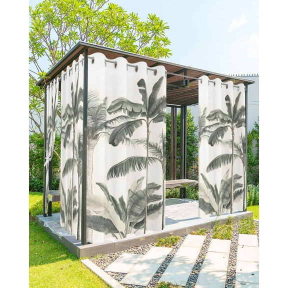 nqOlkjepod Outdoor Curtains for Patio Waterproof, Tropical Palm Tree Outdoor Privacy Panels Grommet, Summer Beach Botanical Blackout Outside Curtains for Porch/Cabana/Pergola/Gazebo 54"x84", 1 Panel