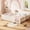Beige, variant on Leumius Queen Floor Bed with Full-Length Guardrails, Kids Montessori Floor Bed with Beside Book Shelf for Boys Girls Beige