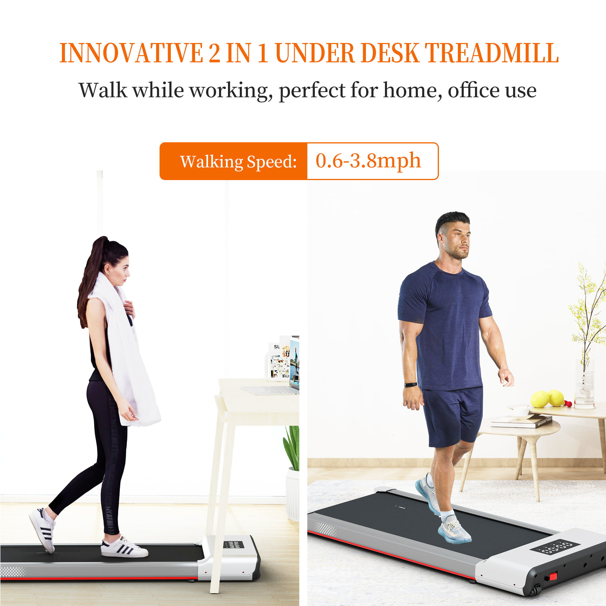 SSPHPPLIE Walking Pad 300lb,Under Desk Treadmillwith Remote Control ,2 in 1 Portable Walking Pad Treadmill for Home/Office/Exercise/Fitness Workout(White)
