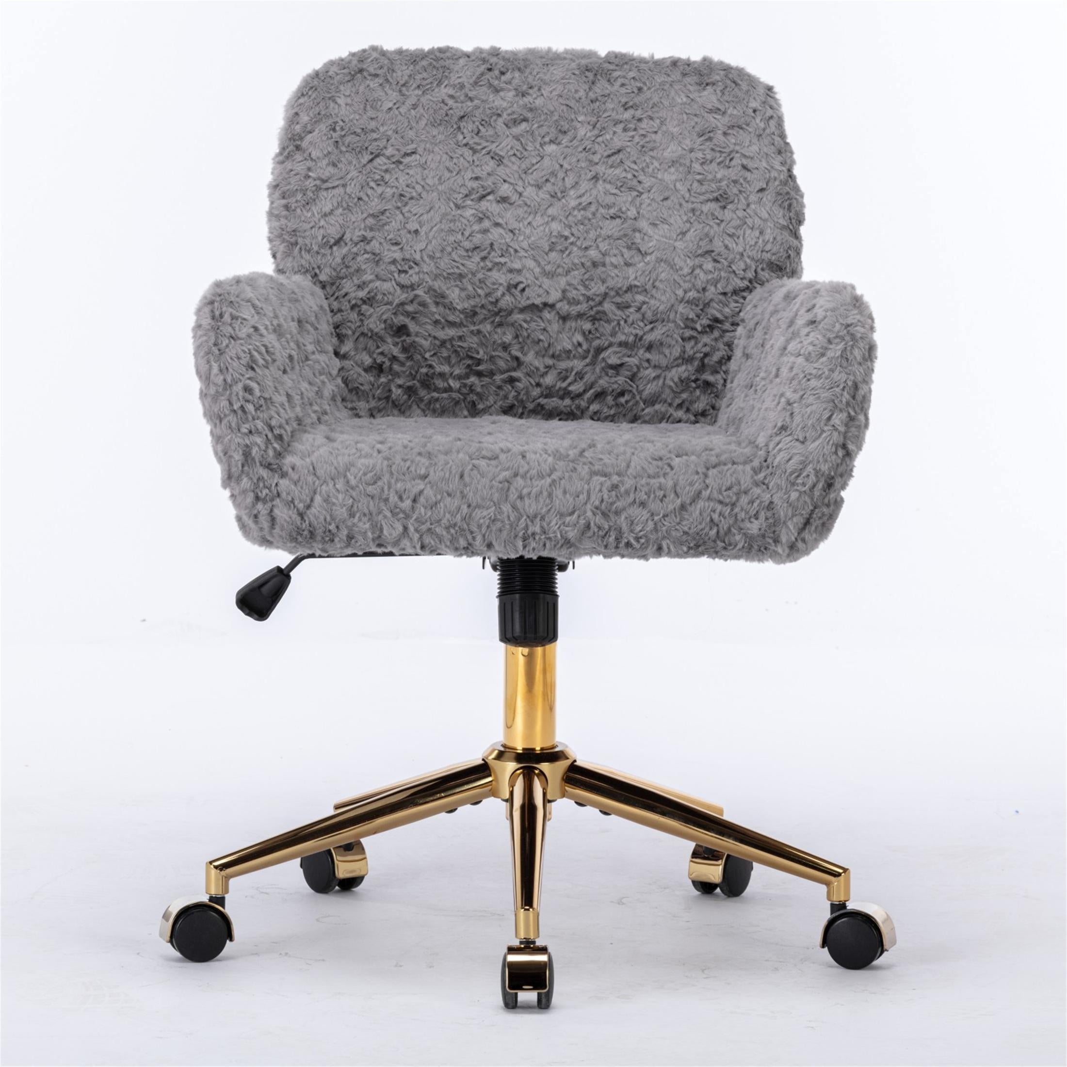 ENYOPRO Office Chair with Chrome Legs, Ergonomic Teddy Desk Chair Vanity Chair with Wheels, Modern Computer Chair for Home Office,Gray