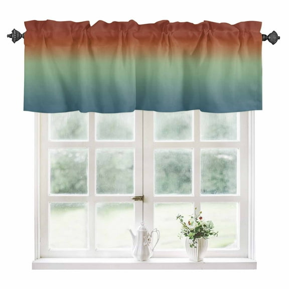 Burnt Orange Teal Ombre Kitchen Valances for Windows 54x18 Inch Kitchen Curtains Valances Rod Pocket Modern Abstract Art Aesthetics Bathroom Window Valances for Window Treatment Decor
