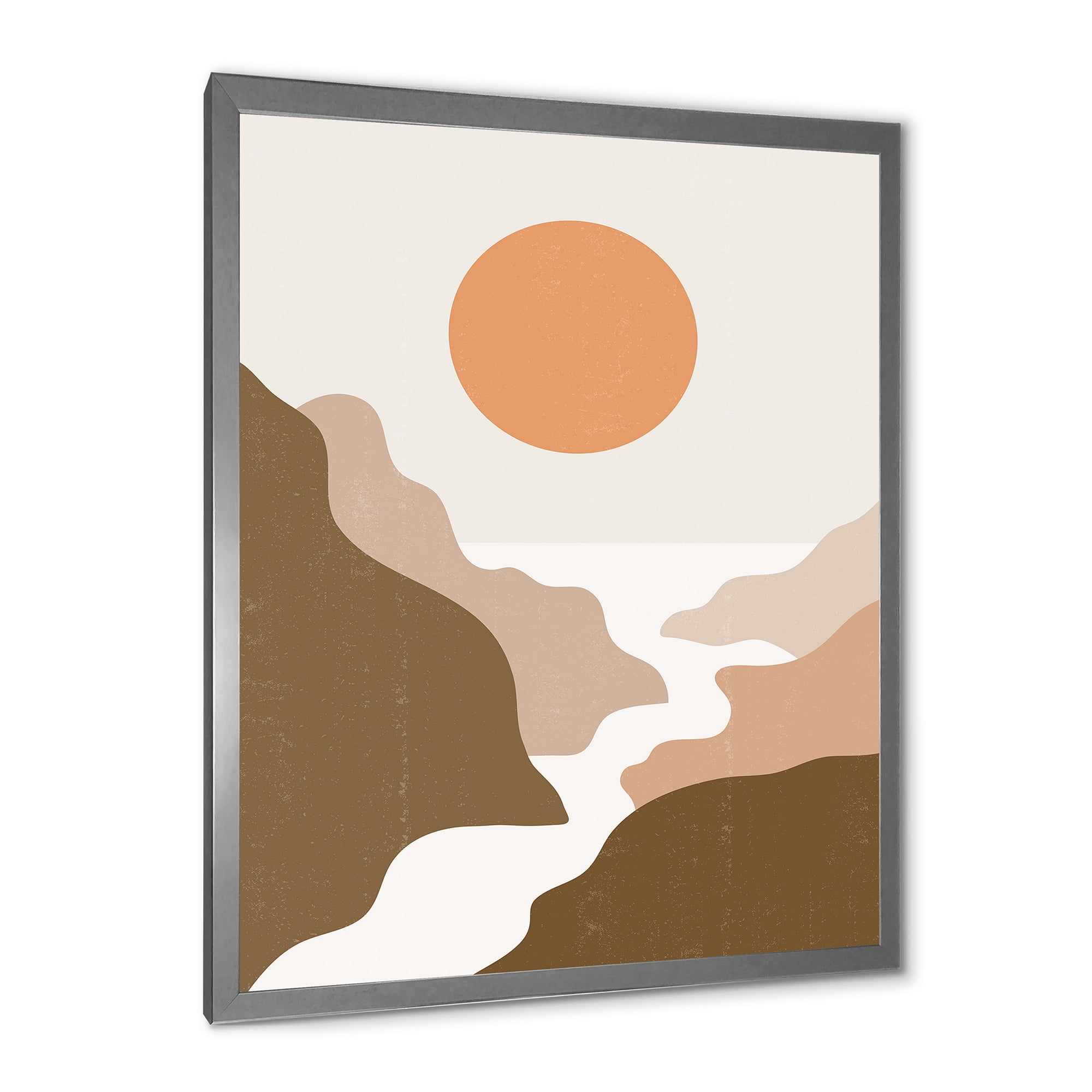 Designart 'Full Moon In Terracotta Tones Mountains' Modern Framed Art Print