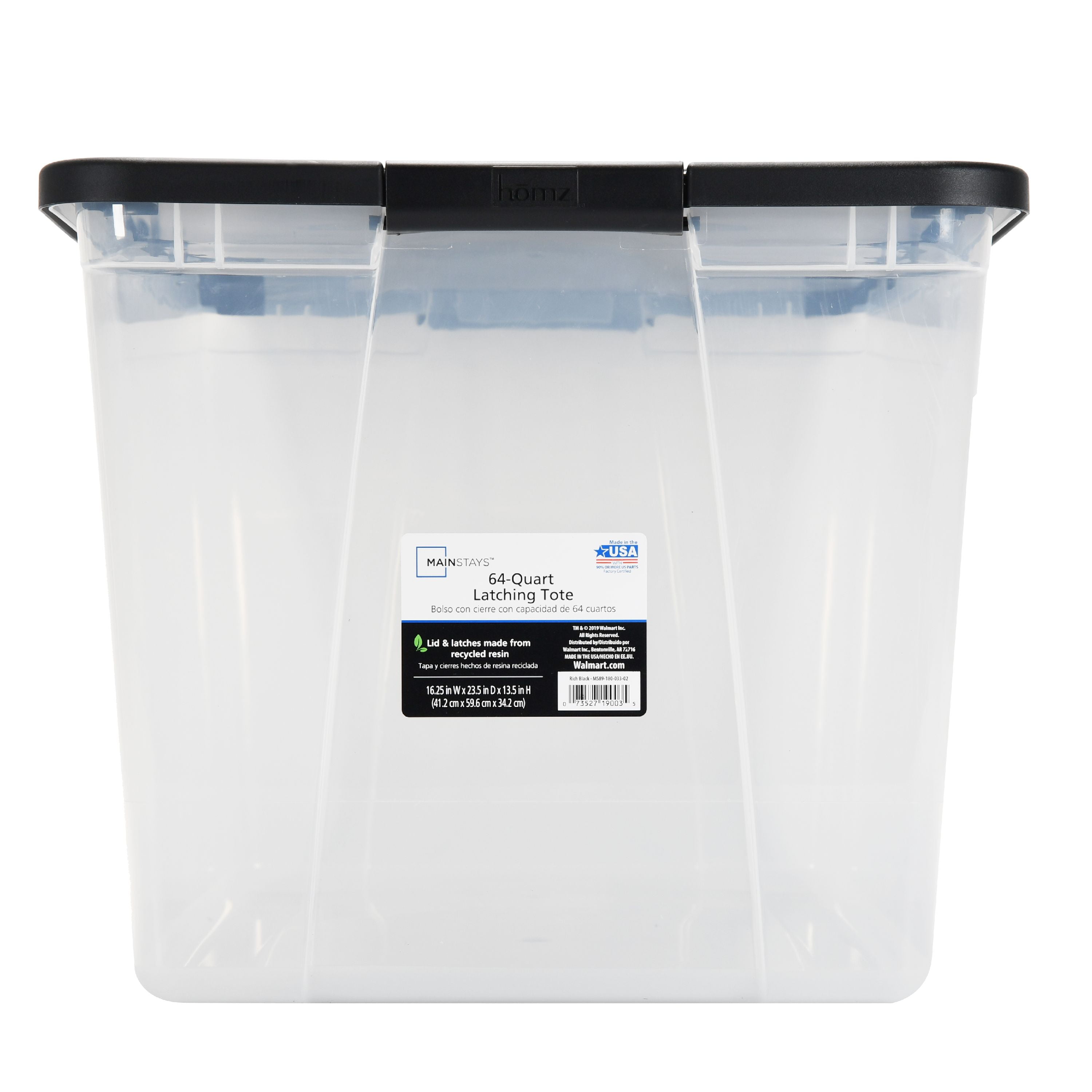 Mainstays 20 Gallon Latching Storage Container, Black Base and Lid