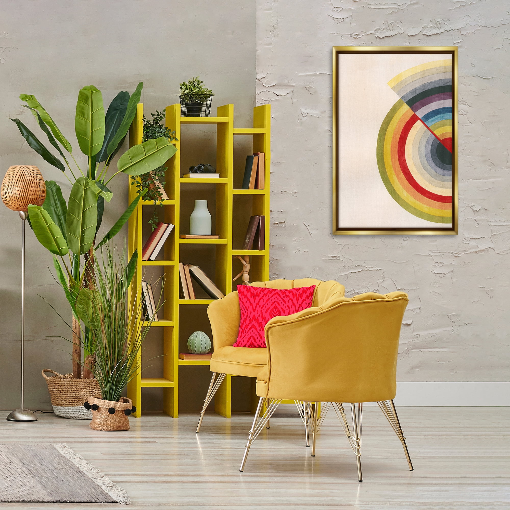 Stupell Industries Round Alternating Stripes Abstract Painting Gold Floater Framed Canvas Art Print Wall Art, 21 x 31