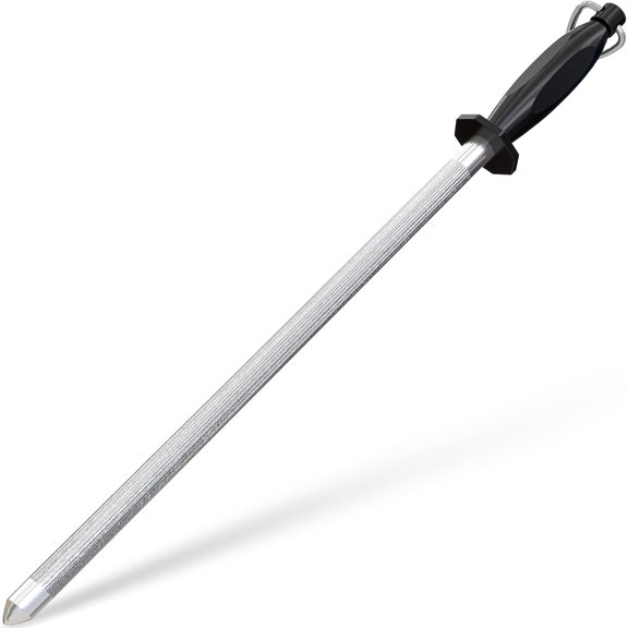 Utopia Kitchen Knife Sharpener Rod 12 Inch, Professional Honing Rod for Knife Sharpening with Hanging Hook, Black