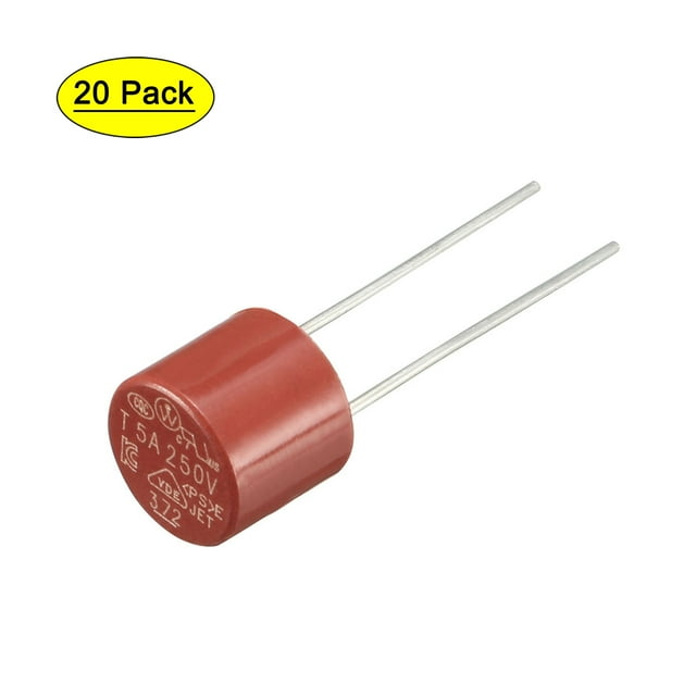 20Pcs Fusible Micro Cilíndrico de Montaje DIP de Actuación Lenta T5A 5A 250V Rojo
