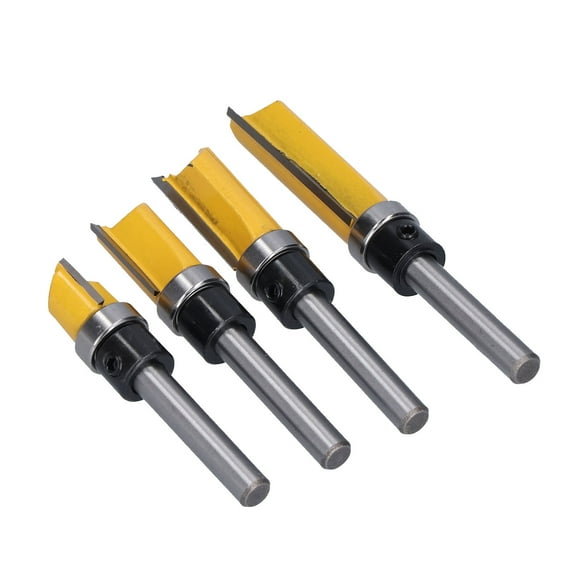 Straight Bits, 1/2in Diameter Cutting Woodworking Grooving 1/4in Shank Flush Trim Router Bit 4Pcs Carbide With Storage Box For Plywood For Light Work For Wood