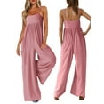 thumbnail image 3 of Jumpsuits for Women Spaghetti Strap Wide Leg Overalls Summer Rompers with Pockets Pink L, 3 of 8