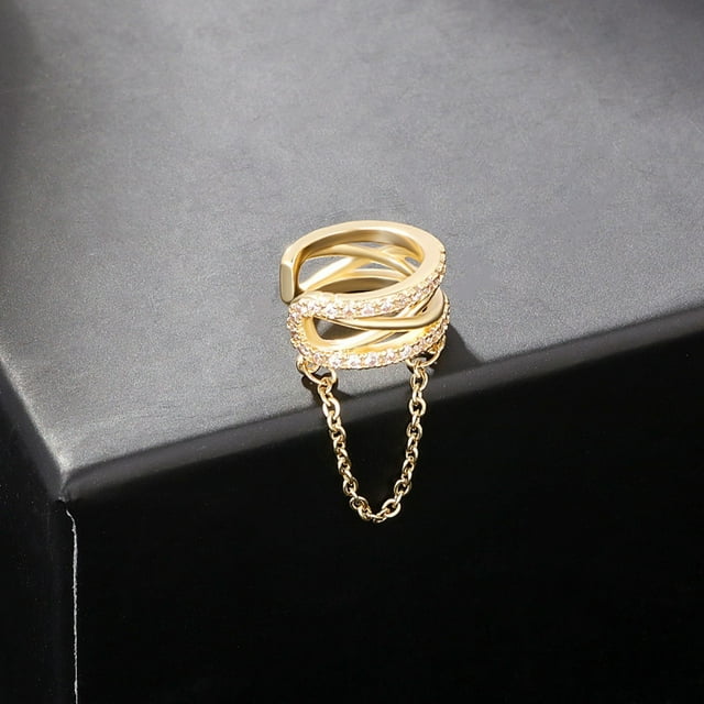 TIMIFIS Rings For Women Geometric Chain Without Ear Hole Ear Clip Inlaid Zircon High-end Cold Wind Personality Earrings Valentine'S Day Gift