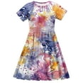 thumbnail image 5 of vokkrv Girls Cotton Short Sleeve Dresses Formal Dress Sleeve Tiered Swing A-Line Cute Midi Casual Sundress Multicolor B 11-12 Years, 5 of 5