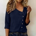 thumbnail image 6 of Womens Cotton Linen Summer Tops, 3/4 Sleeve Shirts for Women Casual Lightweight V Neck Button Down Dressy Blouses, 6 of 6