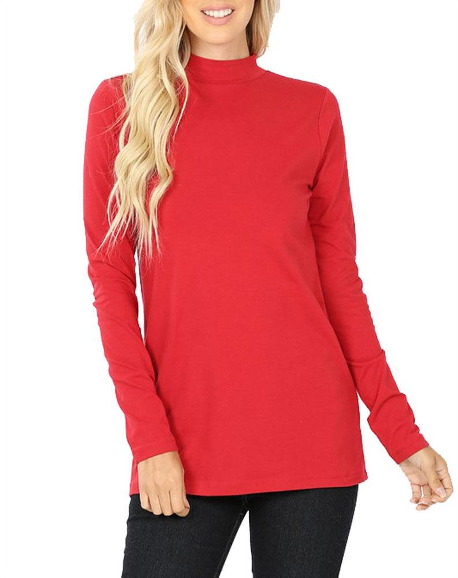 Womens Long Sleeve Cotton Mock Neck Turtleneck Top 4504