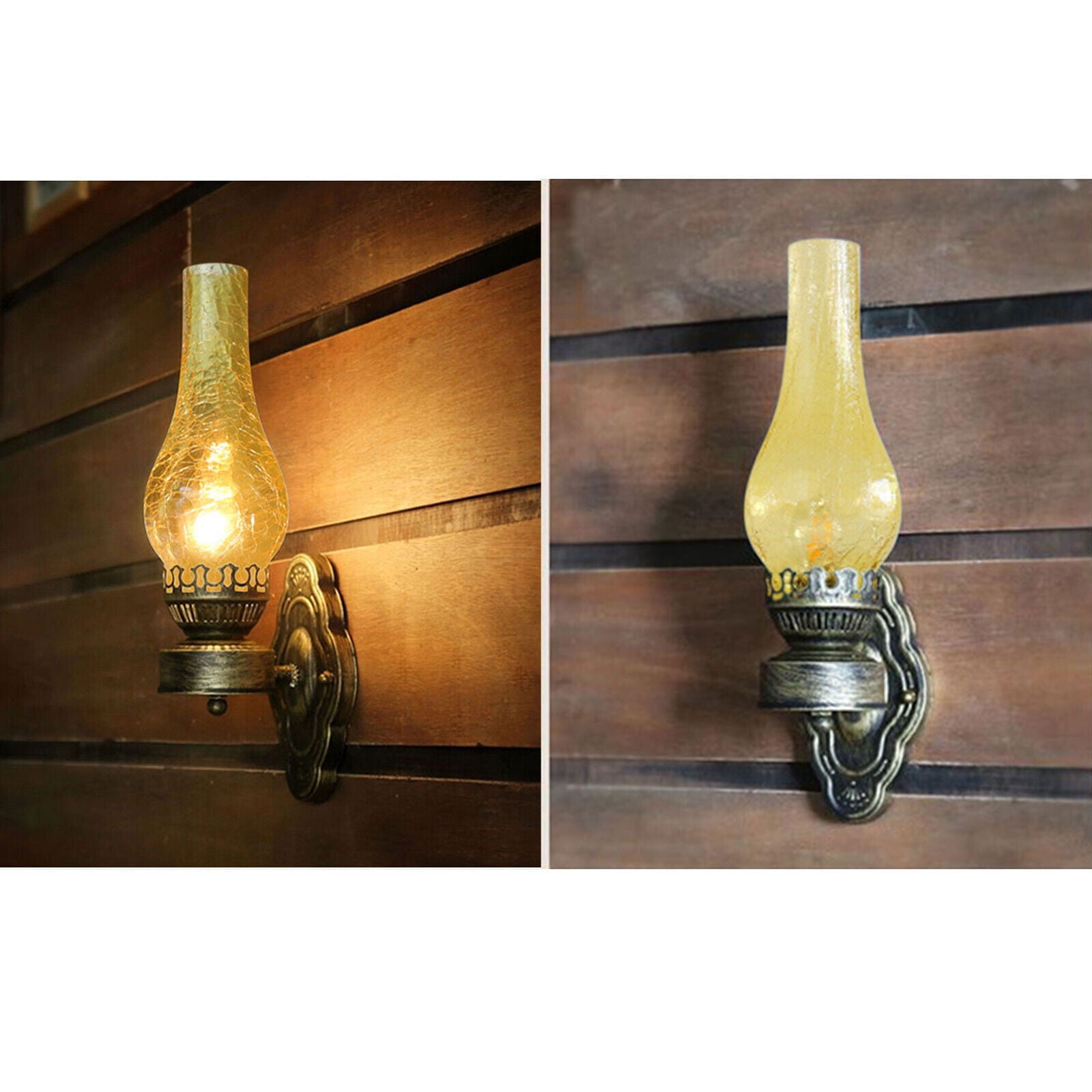 Vintage Wall Light - Retro Iron & Glass Sconce, E27 Bulb Compatible, Semi-Translucent Lampshade, Indoor/Outdoor, 107.64 Ft² Lighting Area, Easy Installation