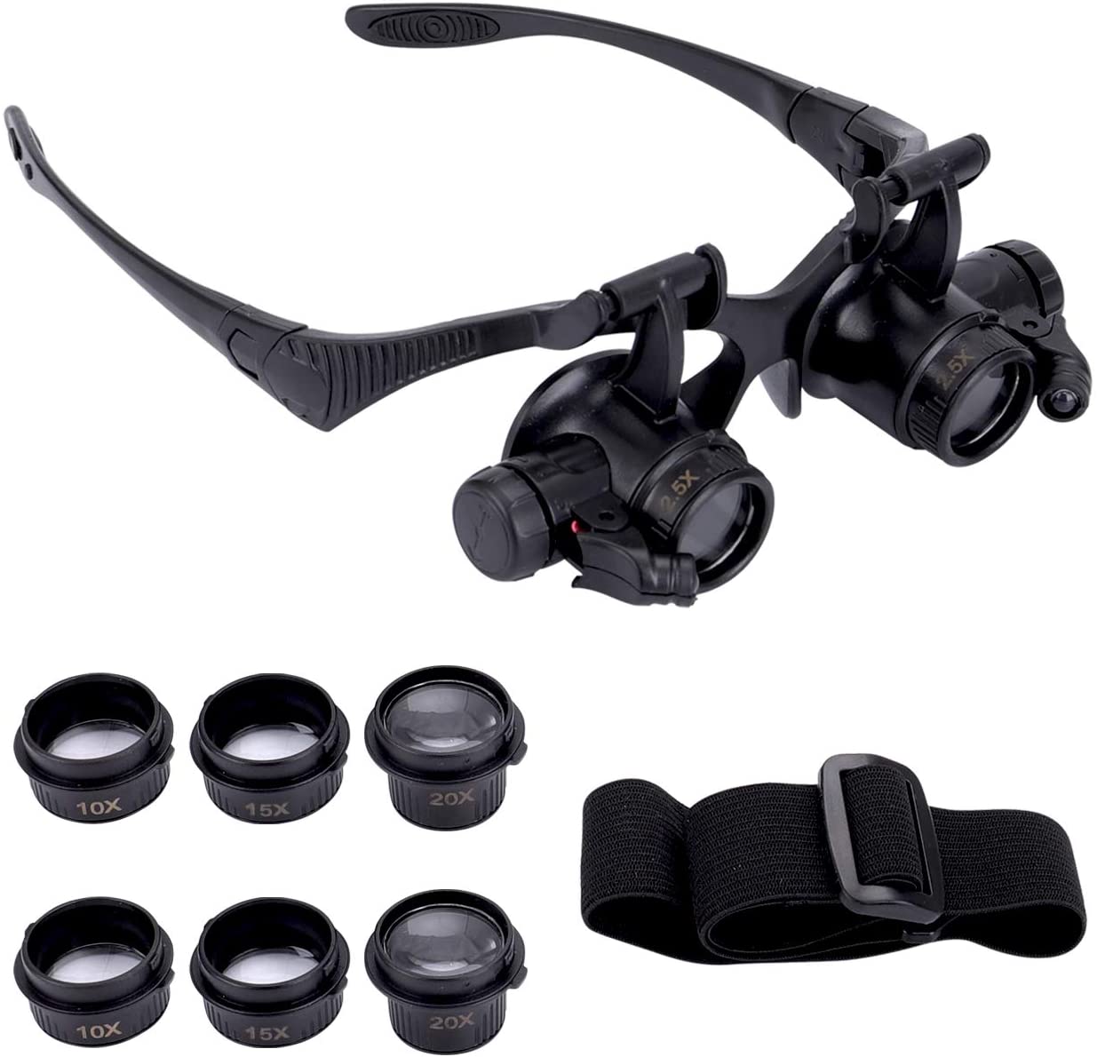 Magnifying Glasses with LED Light Head Mount Magnifier with Replaceable