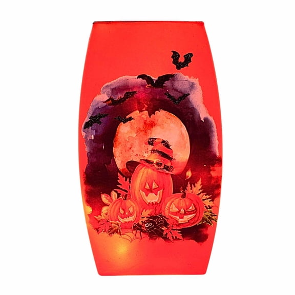 Stony Creek 7.75In Frequent Flyer Pre-Lit Med Vase, Glass, Halloween Witches Hat Spider Moon Ffh3275