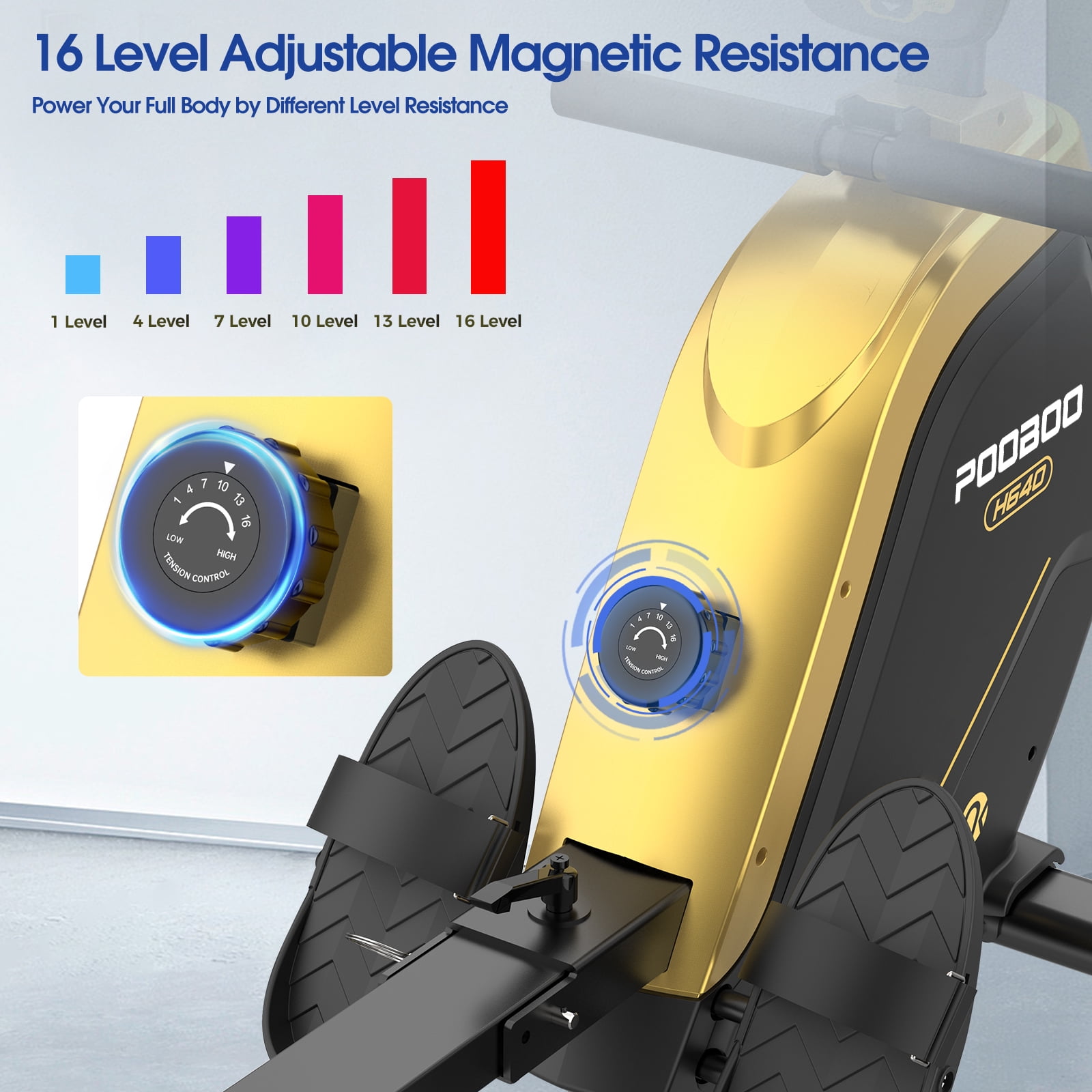 Pooboo Rowing Machine Cross Trainer with Digital Monitor and Electromagnetic Resistance Rowing Trainer for Indoor Fitness Gym Workout