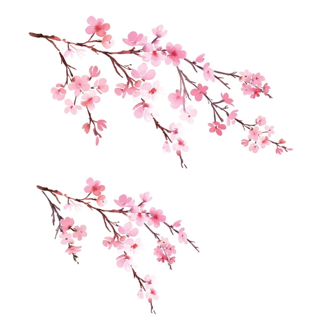 Decowall Ds6-2003 Pegatinas De Pared Para Niños Con Flores De Cerezo En Acuarela, Pegatinas De Pared, Pegatinas De Pared Removibles Para Despegar Y Pegar, Para Decoración De Sala De Estar, Dormitorio,