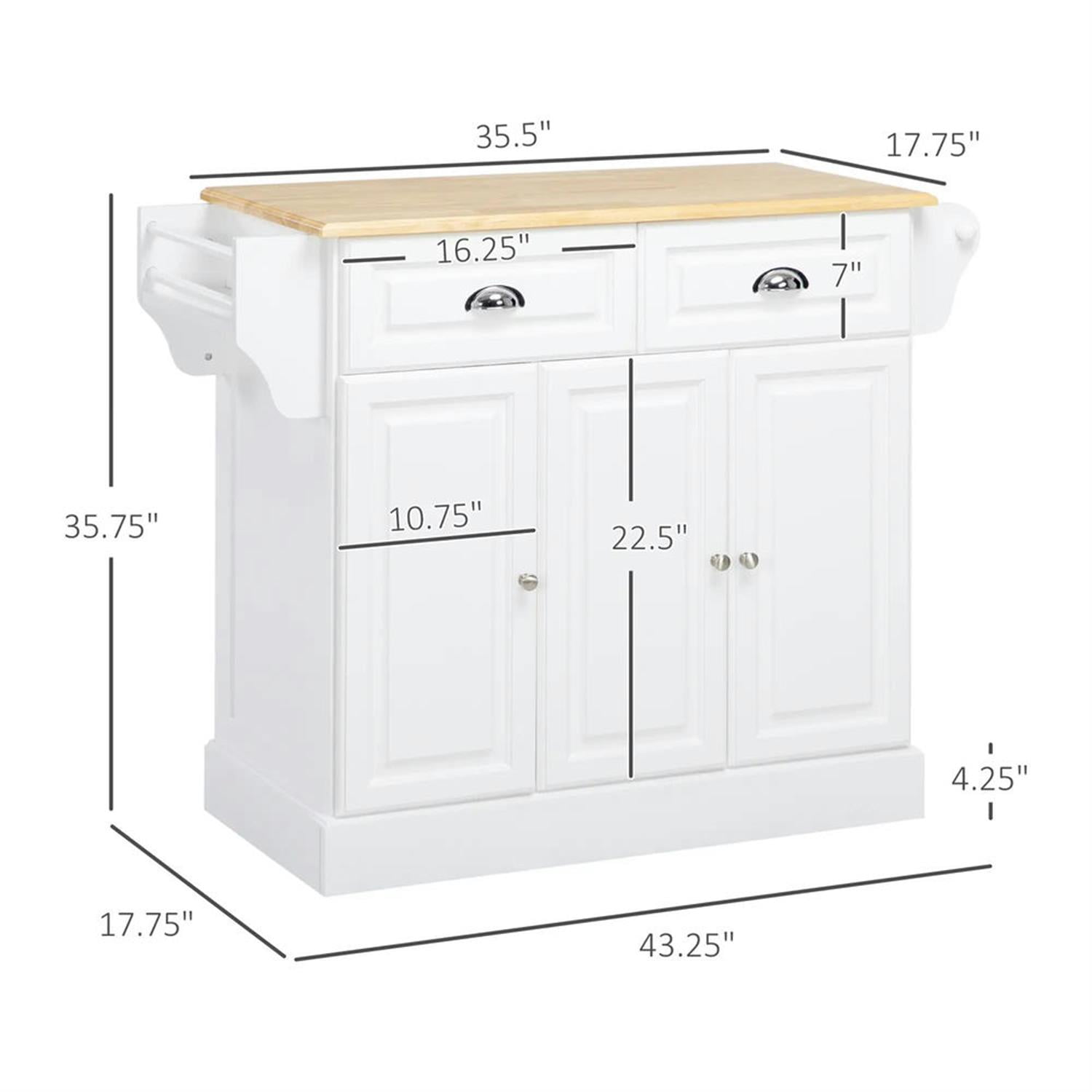 Demi Bonn 3 Tier Kitchen Island Cart on Wheels, Rolling Dining Room Serving Utility Carts Mobile Movable with Drawers for Dining Room, White