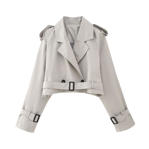 Women With Belt Long Sleeve Short Casual Trench Jacket Short Coat Windbreaker Full Zip Coat Rain Women Womens Thick Jacket Small Rain Coats for Women Sheer Raincoat Windbreaker Female Half Zip Rain