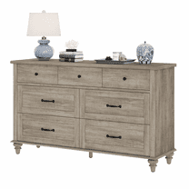 Farmhouse Dresser with 7 Drawers, Wooden Kids Dresser for Kids Room Living Room, Gray