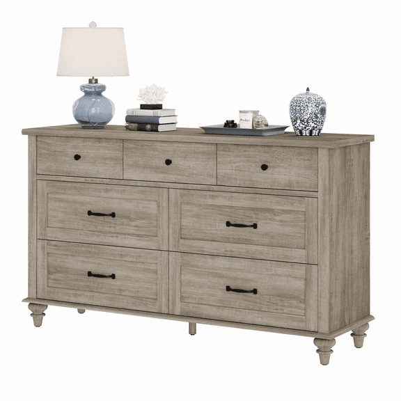 Farmhouse Dresser with 7 Drawers, Wooden Kids Dresser for Kids Room Living Room, Gray