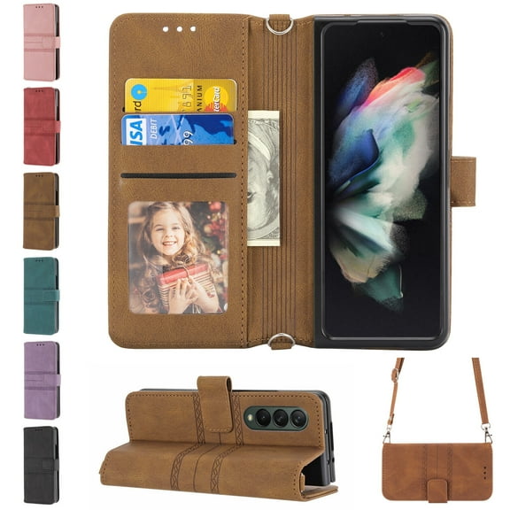 For Samsung Galaxy Z Fold 3 5G Cover with Card Slot Shockproof Luxury Leather Flip Holder Card Cash Pocket Folding Case