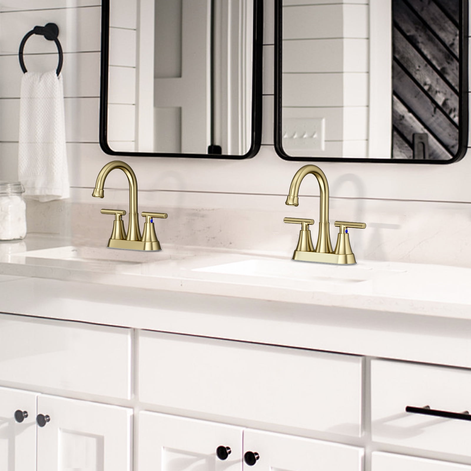 KINGTACK Bathroom Faucet, 4 Inch Bathroom Sink Faucet, Stainless Steel Lead-Free 2-Handle Centerset Faucet with Pop-up Drain and 2 Supply Hoses Fits 2 or 3-hole Sink, 2 Pack Matte Black