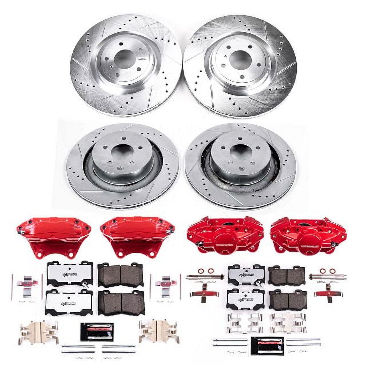 PowerStop Front and Rear Z26 Street Warrior Brake Pad and Rotor Kit with Red Powder Coated Calipers Fits: NISSAN Select Models KC4138B-26