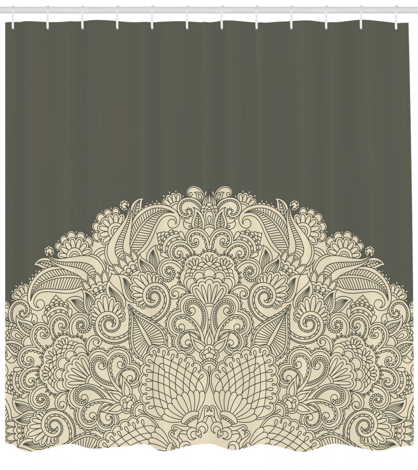 Oriental Shower Curtain Half Mandala Figure With Rich Floral