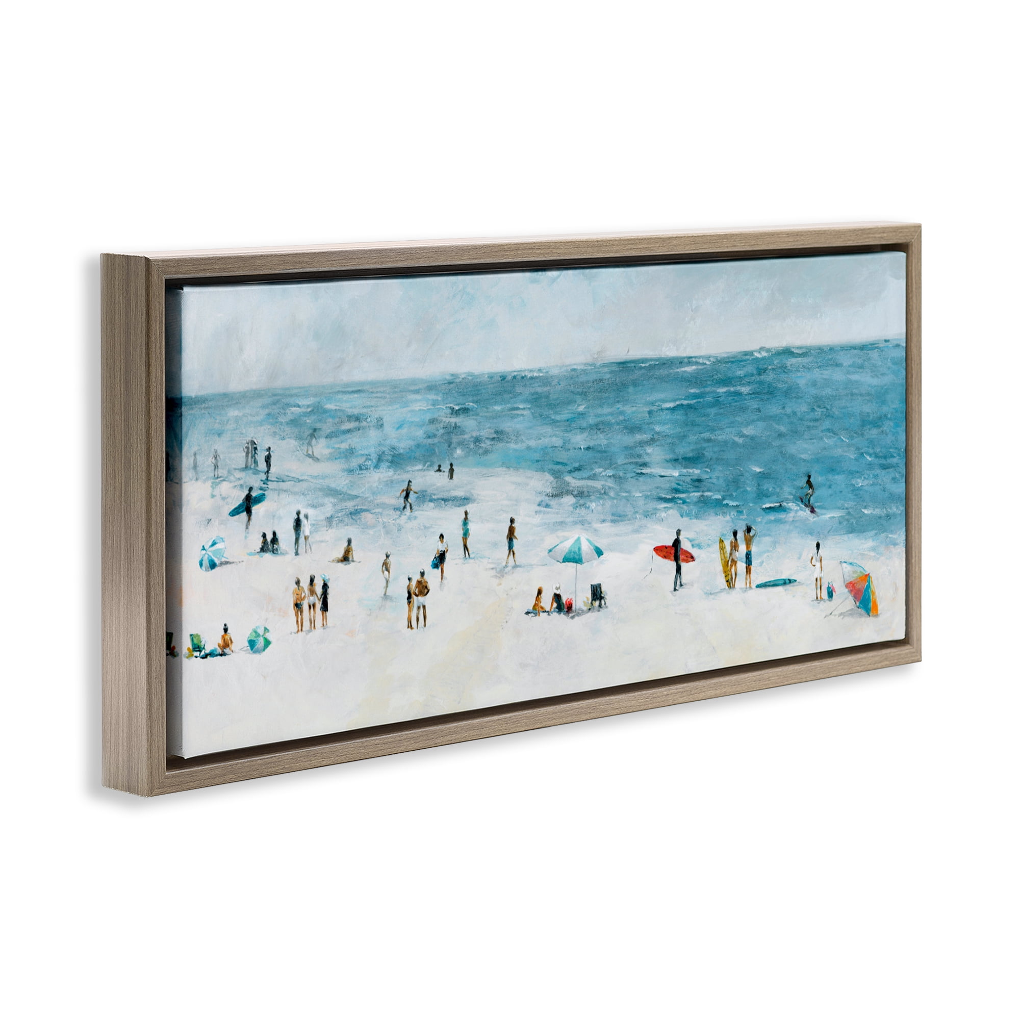 Stupell Industries Busy Beach Coastal Scene Brown Framed Floater Canvas Wall Art, design by Lorenzo Collective
