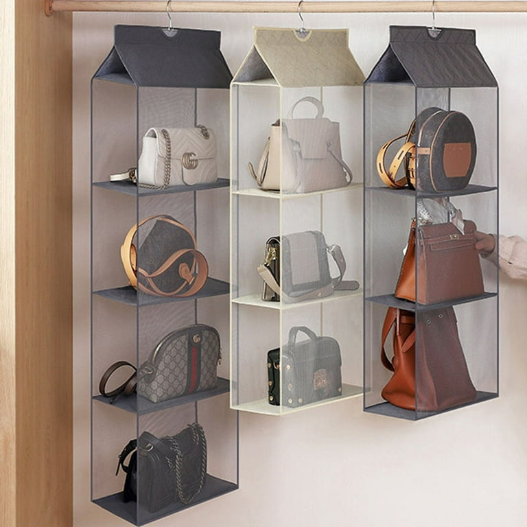 OKEPOO Handbag Organizer for Closet Purse Bag Storage Holder for Wardrobe Closet with 4 Layers Gray Walmart