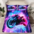 thumbnail image 2 of Homewish Motercycle Sports Player Twin Sheet Sets for Kids, Futuristic Square Abstract Twin Fitted Sheet, Fuchsia Blue Dirt Bike Flat Sheet, Super Cozy Room Decor, 3pcs, 2 of 7