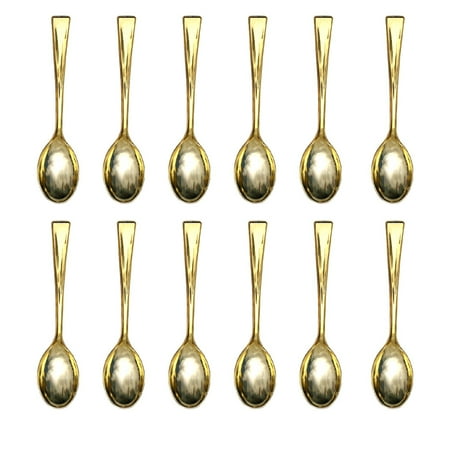 

24PCS Plastic Disposable Golden Mini Spoon Set Plastic Imitate Metal Flatware for Barbecue Party Picnic