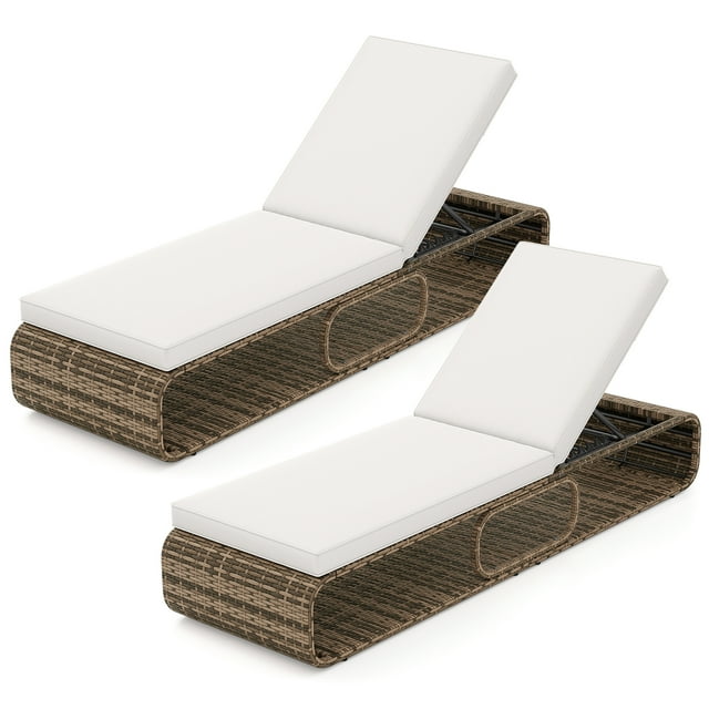 Gymax 2PCS Chaise Lounge Chair w/ Adjustable Backrest Cushion & Storage Off White Outdoor