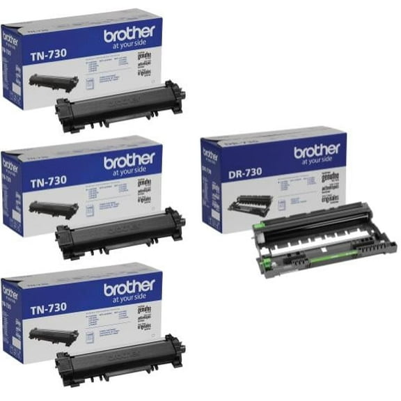 Brother Genuine DR730 Drum AND 3 TN730 Standard Yield Black Toner Cartridge 3-Pack Value Pack, Approximately 1,200 page yield/cartridge