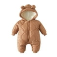 thumbnail image 2 of Huowey Baby Snowsuit Winter Thickened Warm Clothes Long Sleeve Hooded One-Piece Jumpsuit Romper For Boys Girls Solid Casual Comfortable Zip Up Coat,Khaki,6-12 Months, 2 of 4