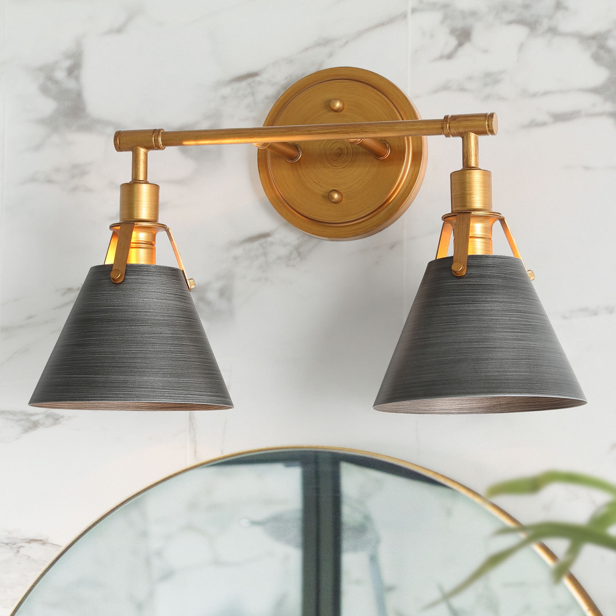 15.5" Brushed Gold and Gray Metal 2-Light Vanity Sconce
