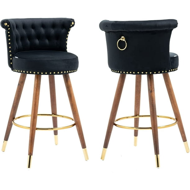 Taiweny Counter Height Bar Stools Set of 2, 27” Velvet Tufted 360