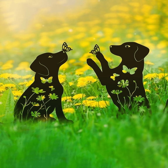 imerelez 2pcs Metal Dog Garden Stakes, Black Iron Silhouette Outdoor Yard Art for Flowerbed Lawn Patio Decor