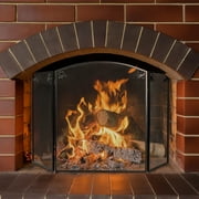 Lavish Home 3 Panel Foldable Black Fireplace Screen - Arched Fireplace Gate with Classic Leaf Motif Protective Mesh