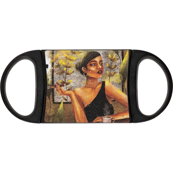 Quality Importers Slide Cigar Cutter, Havana Beauties Global NFT Gallery Series, Cubanesque Cigar Portrait on Closed Back Straight Cut Black Frame (Havana Daydream)