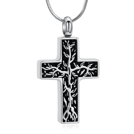 Vintage Tree of Life Print Cross Cremation Jewelry for Ashes Keepsake Memory Necklace Human Pet Memorial Jewelry Fashion Elegant