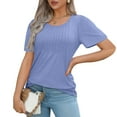 thumbnail image 5 of NANAIQ Short Sleeve Women's Tops Pleated Casual Crew Neck T Shirts for Women Soft Fashion Skin-Friendly Womens T Shirts Summer Tops Blue S, 5 of 8