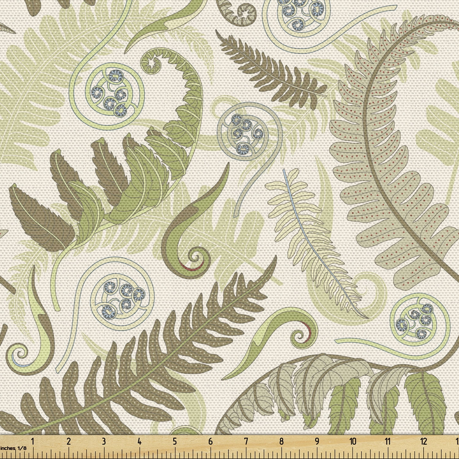 Botany Fabric by The Yard, Fern Leaves Curlicue Botanical Adornments