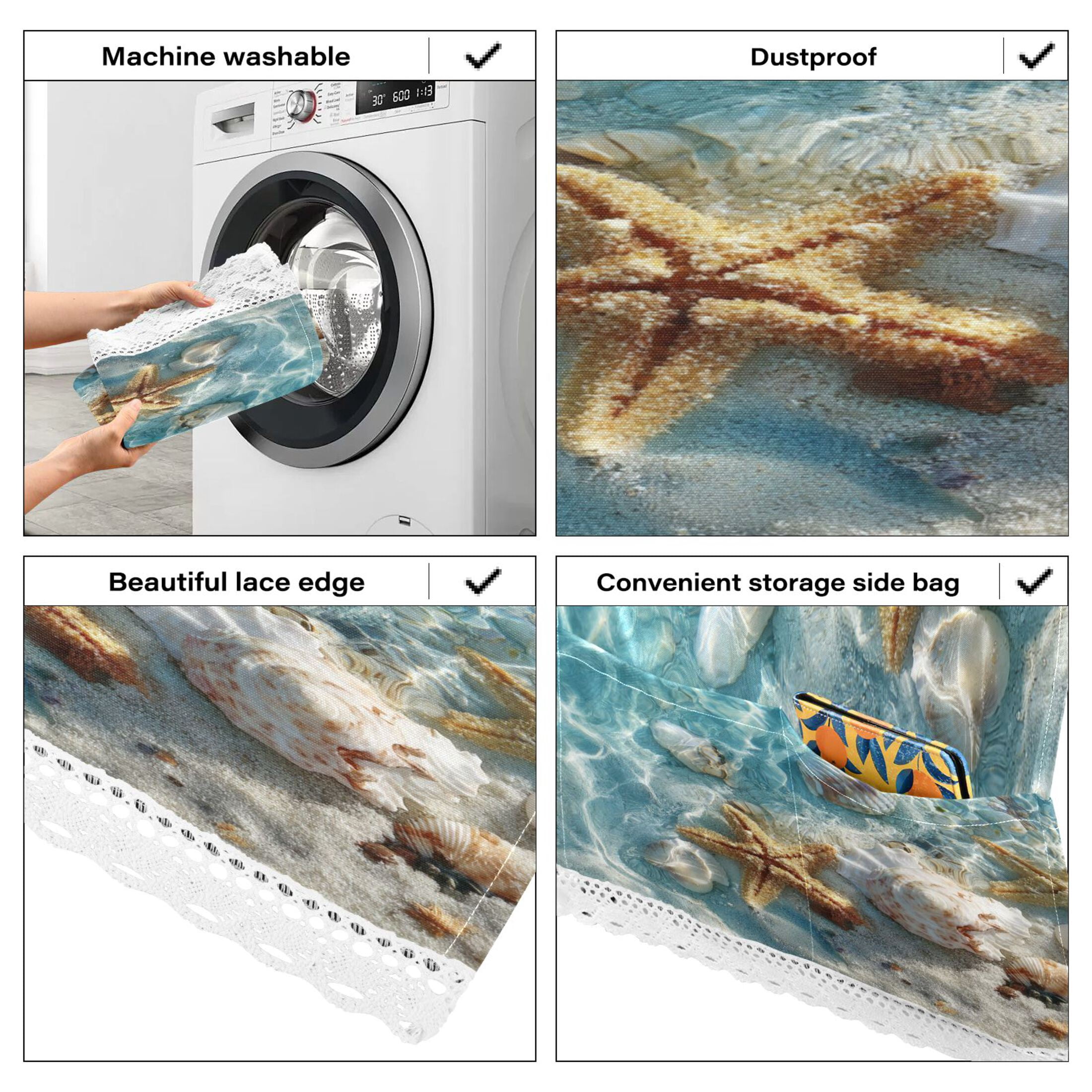 Wobogo Starfish Seashell on Beach Washing Machine Cover Dustproof Washer Dryer Cover Waterproof Laundry Room Decorative Protector