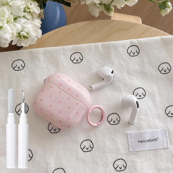 Compatible for AirPods 4 Case with Cleaner Kit Cute Fashion Polka Dot Aesthetics Design Shockproof Keychain Cover for Girls Woman for Airpods 4nd(2024)-Pink