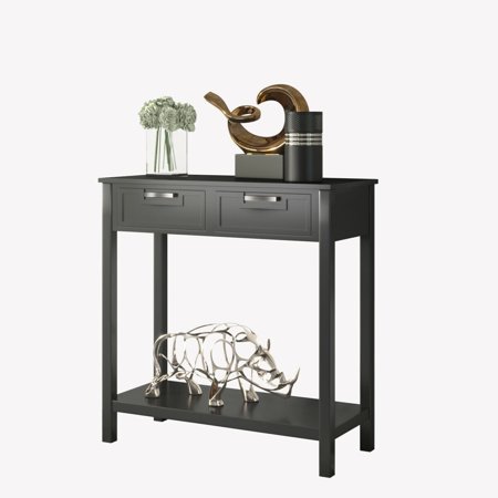 Black Console Table with Storage Shelf and 2 Drawers - Accent Your Entryway or Sofa